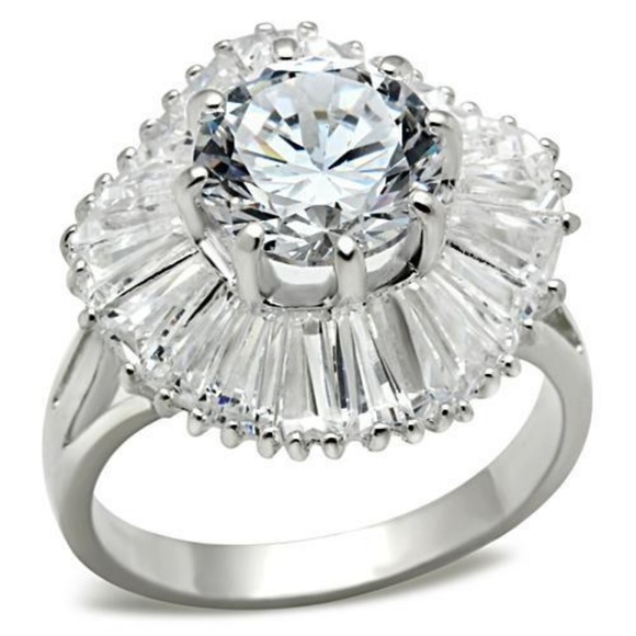 Sterling Silver CZ Cluster Baguettes Cocktail Ring